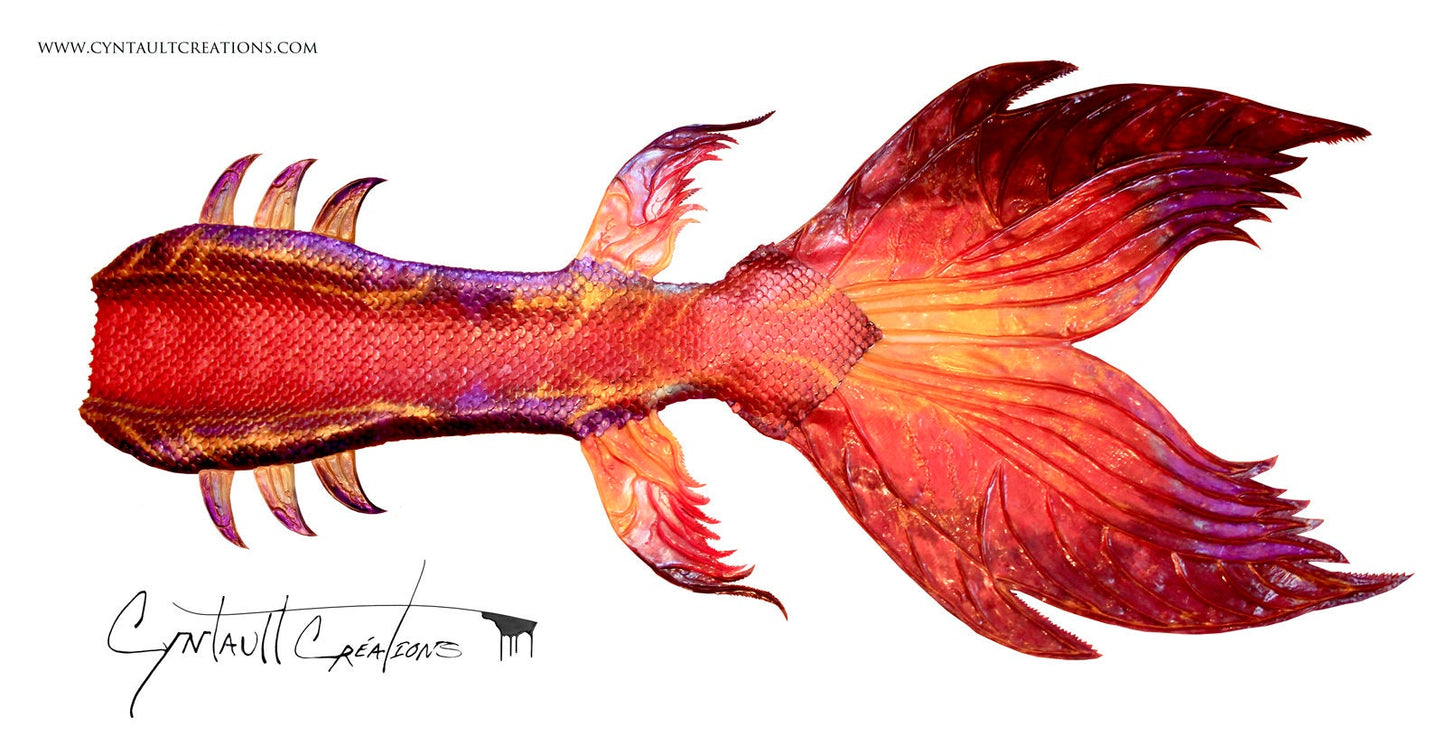 Mermaid tail completely in silicone (dragon skin, skin safe grade), abstract color, simple patterns in molds (no airbrush)