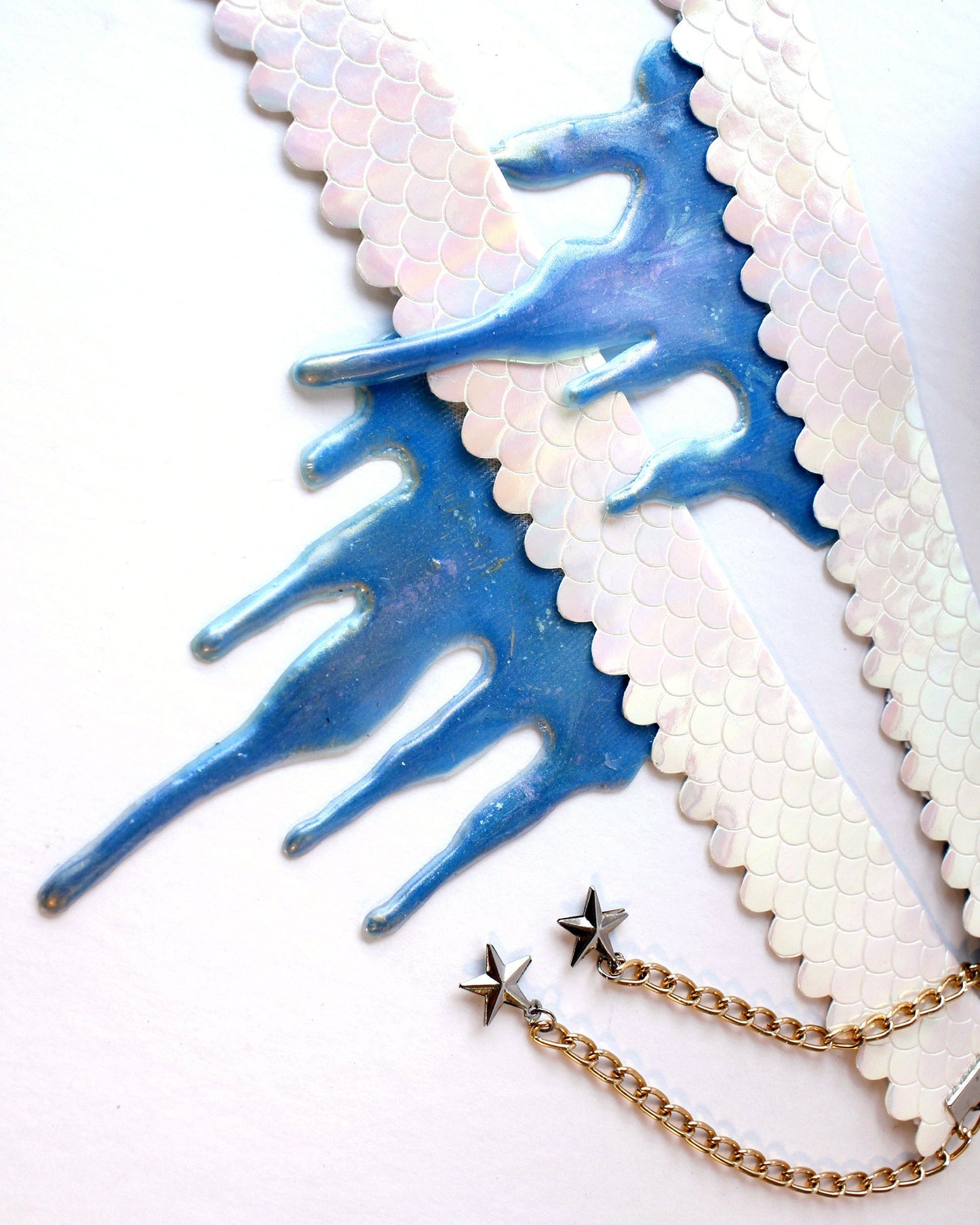 Necklace, mermaid scales and silicone dripping, iridescent blue color, jewelry, accessory, unicorn, mermaid blood